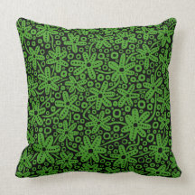 Flower Design - Avocado Green on Black Pillows