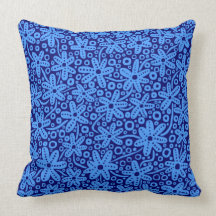 Flower Design - Baby Blue on Navy Throw Pillow