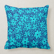 Flower Design - Cyan on Deep Navy Pillows