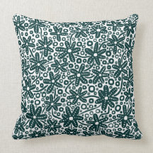 Flower Design - Dark Green on White Throw Pillows