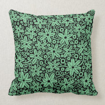 Flower Design - Faded Green on Black Throw Pillow