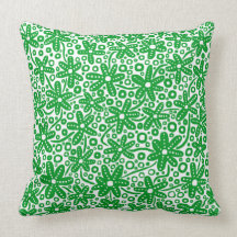Flower Design - Grass Green on White Pillow