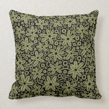 Flower Design - Khaki on Black Pillow