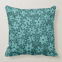Flower Design - Lt Blue Green on Dk Green Pillow