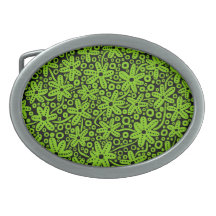 Flower Design - Martian Green on Black Oval Belt Buckle