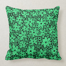 Flower Design - Mint Green on Black Throw Pillows
