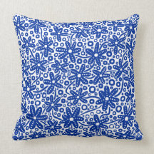 Flower Design - Navy on White Pillows