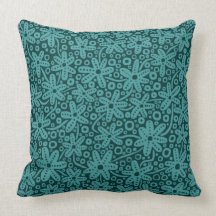 Flower Design - Ocean Green on Dk Green Throw Pillows