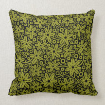 Flower Design - Olive Green on Black Pillows