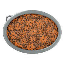 Flower Design - Orange on Black Belt Buckles