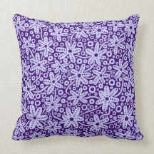 Flower Design - Powder Blue on Deep Purple Throw Pillows