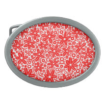 Flower Design - Red on White Belt Buckles