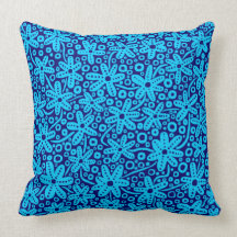 Flower Design - Sky Blue on Deep Navy Throw Pillow
