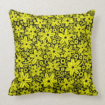 Flower Design - Yellow on Black Throw Pillow