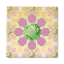 Flower Earth - Retro Earth Day Refrigerator Magnet