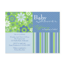 Flower Fizz Blue & Green • Baby Shower Invitation