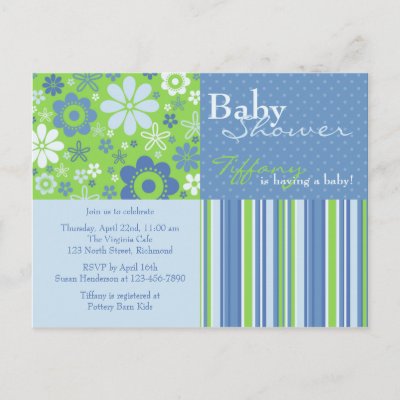 Baby Shower Postcard Invitations on Blue   Green     Baby Shower Invitation Postcard By Cskidsoccasions