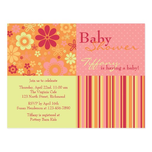 Flower Fizz Pink & Orange • Baby Shower Invitation Postcards