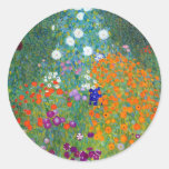 Flower Garden, Gustav Klimt Round Stickers