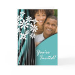 Flower Garden Wedding Photo Invitation (aqua) Greeting Card