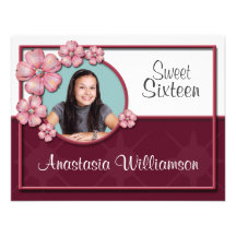 Flower Gem Sweet Sixteen Birthday Invitations