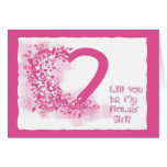 Flower Girl Invitation Pink Heart Greeting Card