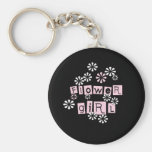 Flower Girl White on Black Keychains