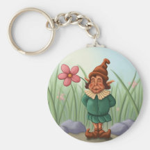 flower gnome garden keychain