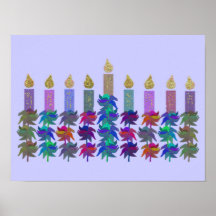 Flower Hannukah Menorah Print