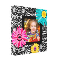 Flower Kids Photo Canvas Bold Daisy Retro Black Gallery Wrap Canvas