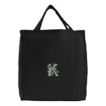 Flower Monogram Initial K Embroidered Tote Bag