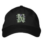 Flower Monogram Initial N Embroidered Baseball Caps