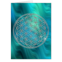 Flower Of Life | silver, bluegreen waves Cards