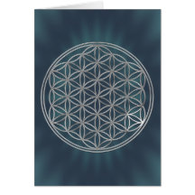 Flower Of Life | silver, dark blue shine Greeting Cards