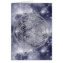 Flower Of Life | silver, dark blue universe Cards