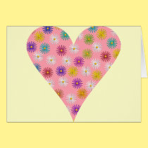 Flower Pattern Pink Heart cards