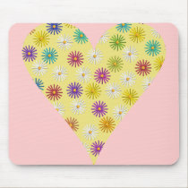 Flower Pattern Yellow Heart mousepads