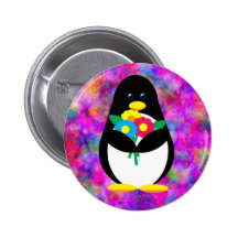 Flower Penguin Pinback Button