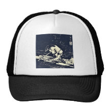 Flower petals sprinkling a raft by Ando, Hiroshige Mesh Hat