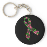 flower pink ribbon keychain - black