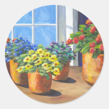 Flower Pots Window Round Sticker