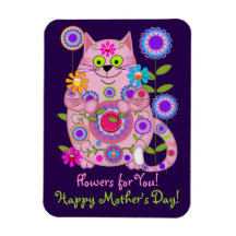 Flower Power Cat Mother's day magnet