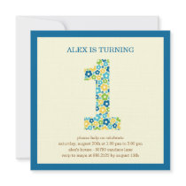Flower Power First Birthday Invitation - Blue