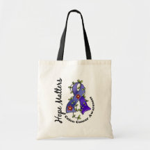 Flower Ribbon 4 Hope Matters Colon Cancer Tote Bags