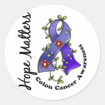Flower Ribbon 4 Hope Matters Colon Cancer Round Stickers