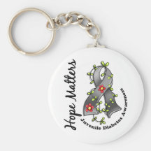 Flower Ribbon 4 Hope Matters Juvenile Diabetes Keychains