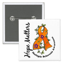 Flower Ribbon 4 Hope Matters Multiple Sclerosis Pinback Buttons