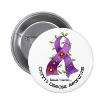 Flower Ribbon CROHN’S DISEASE AWARENESS T-Shirts Buttons