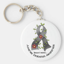 Flower Ribbon JUVENILE DIABETES AWARENESS T-Shirts Keychain