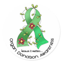 Flower Ribbon ORGAN DONATION AWARENESS Apparel Round Stickers